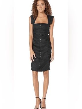 NWT Nicole Miller $330 Black Square-Neck Button-Front Dress Size 4